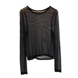 Black long sleeve crochet mesh top